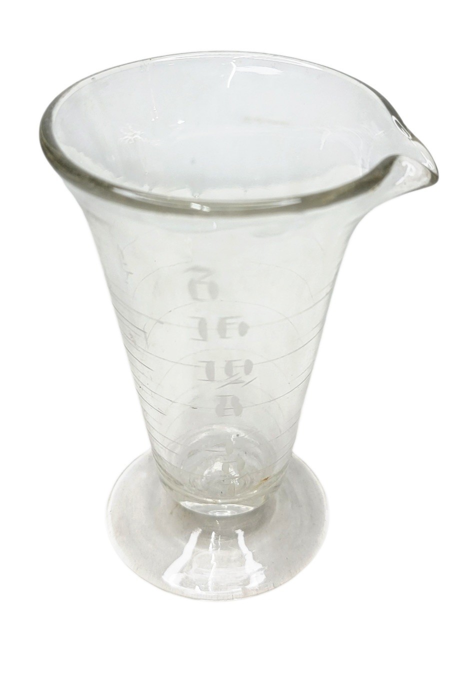 Vintage Glass Apothecary Measuring Cup Footed Pour Spout 4” Unmarked