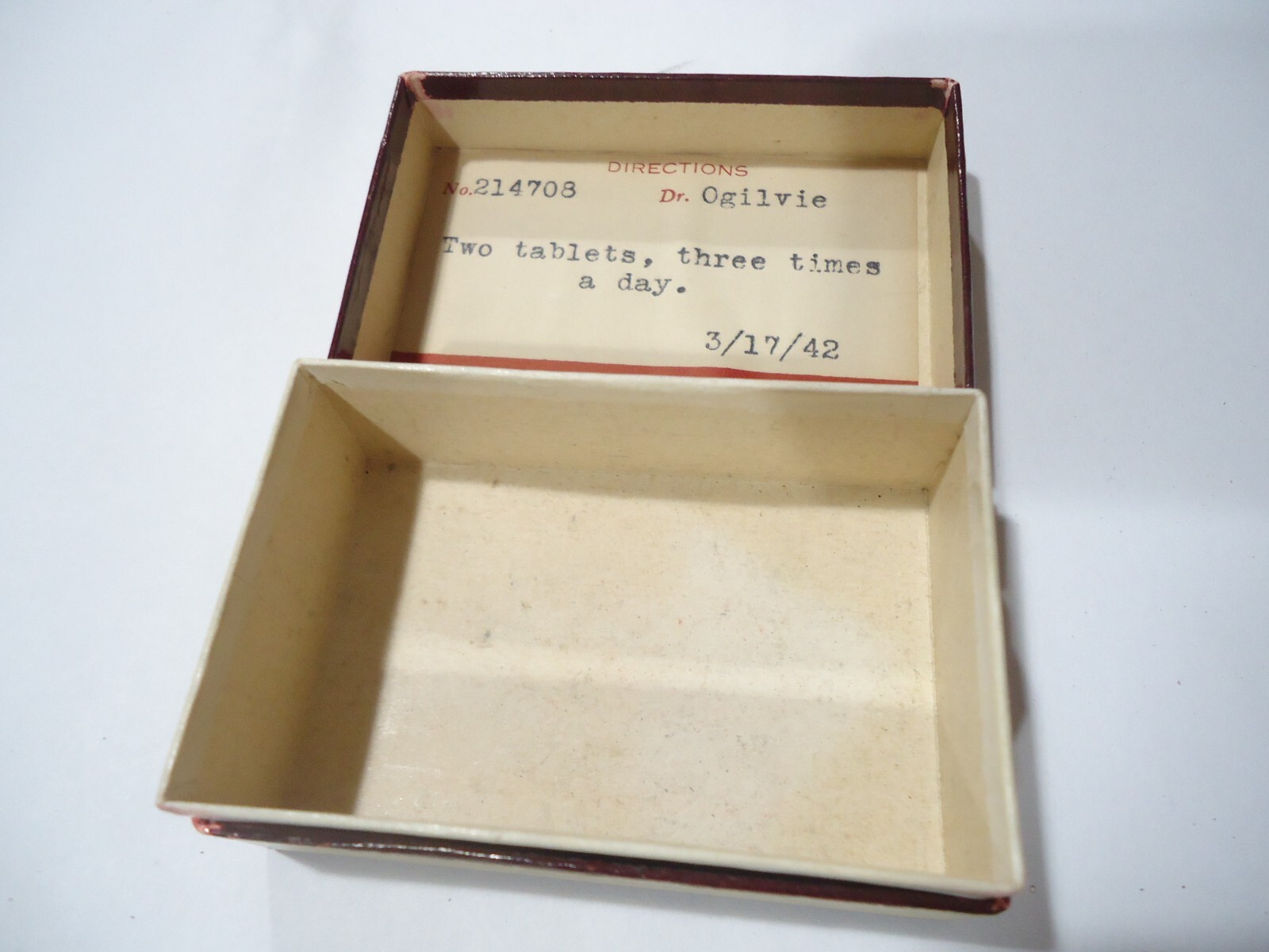 Cardboard MILLER’S PHARMACY Manistee Prescription Drug Pill Hinged Box .Ogilvie.