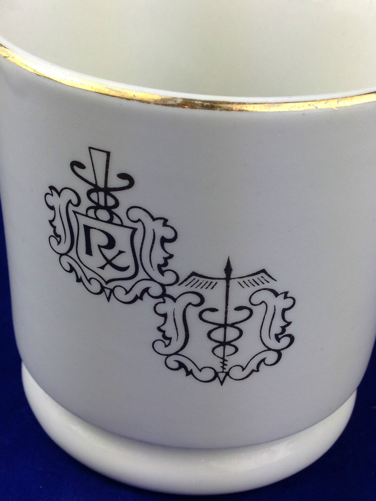 Pharmacy or medical symbol coffee cup owens illinois Caduceus icon porcelain mug