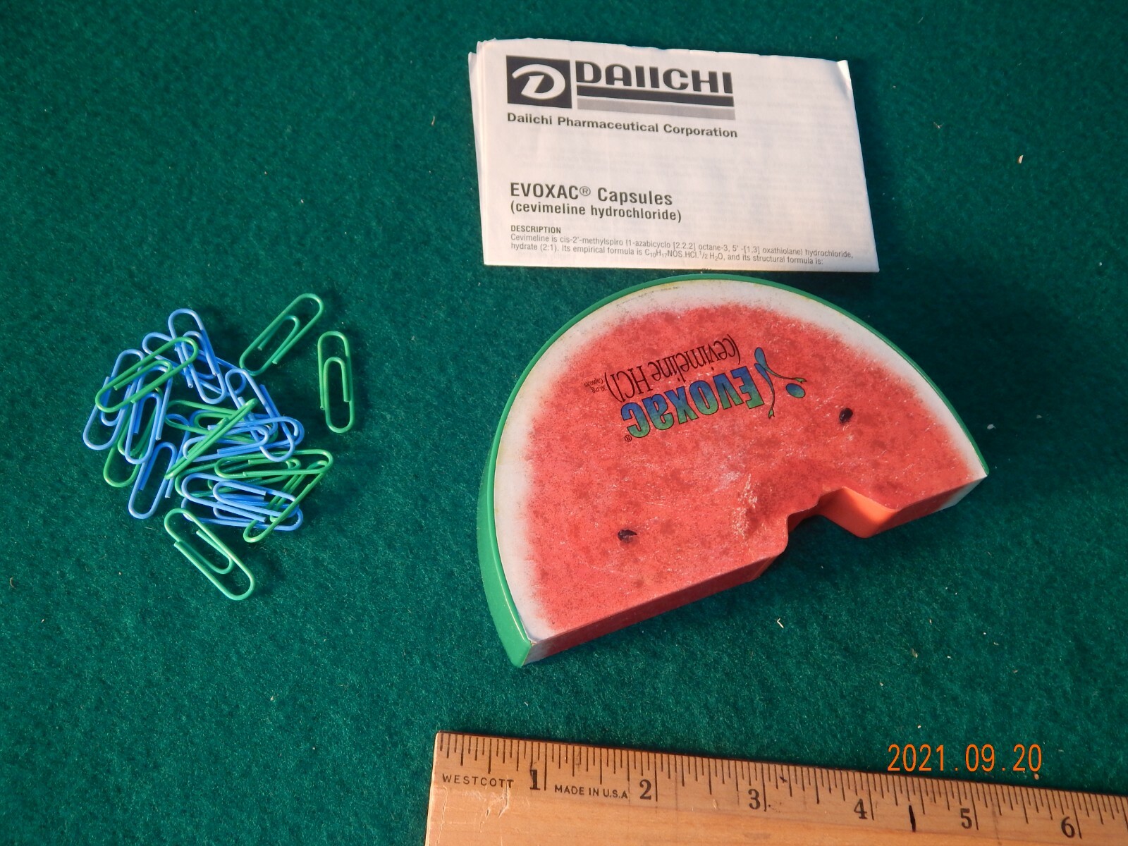 Watermelon 5X3X1″ Magnetic Paper Clip Holder & Clips Evoxac Pharma Drug Rep NIB