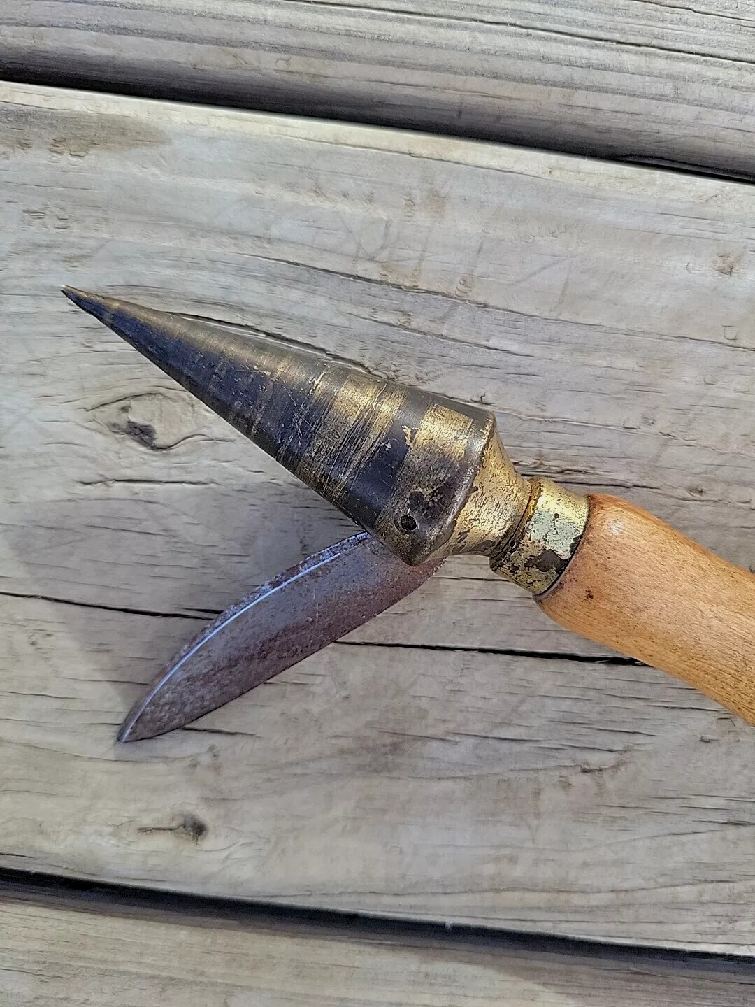 Vtg Cork Borer Sharpener Brass Cone Knife Pharma. Bottle Wine Possibly Antique