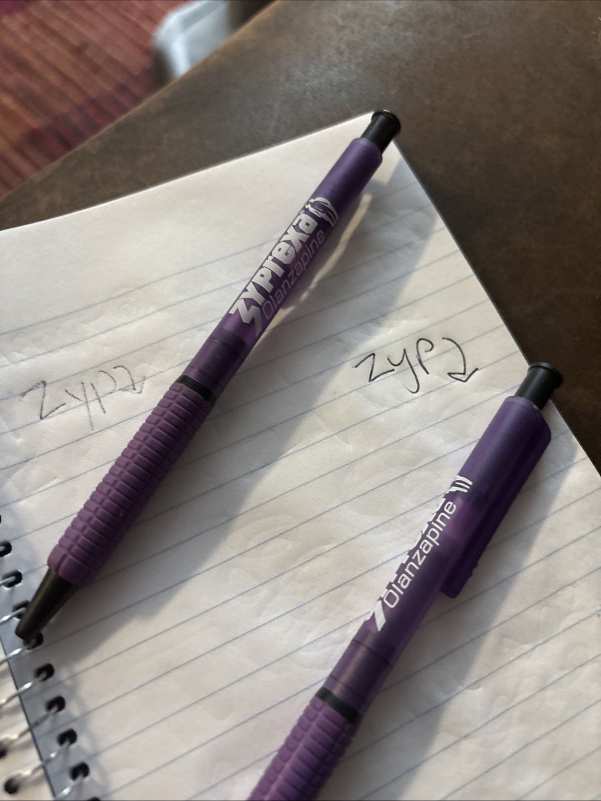 Lot of 2 Purple plastic Zyprexa Pharmaceutical Rep Pens One works, One Doesn’t