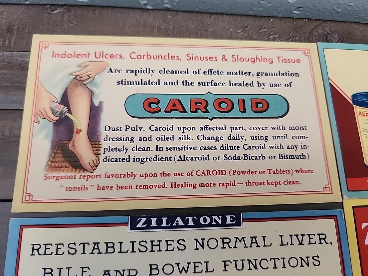 4 Vintage Medicine Medical Pharmacy Drug Advertising Cards A-CAROID ZILATONE