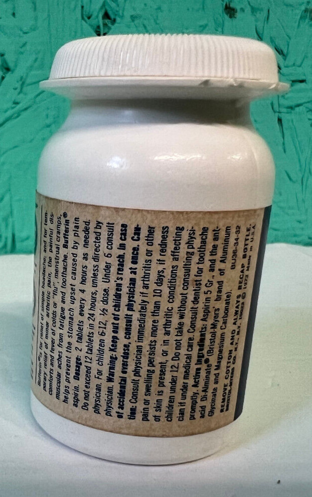 Bufferin Tablets Vintage Medicine Plastic Bottle-A4
