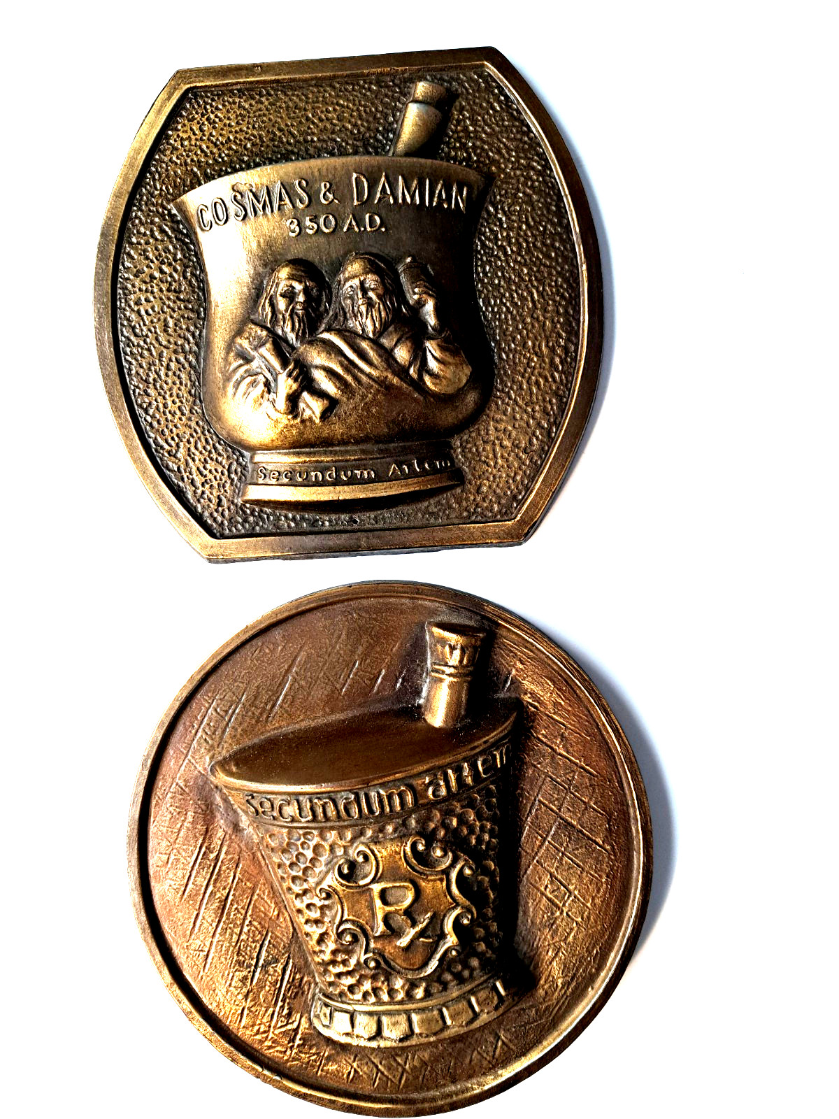 Lot of 2-Vintage Chlor Trimeton-Brass Pharmaceutical Wall Hangings 1977 & 1980