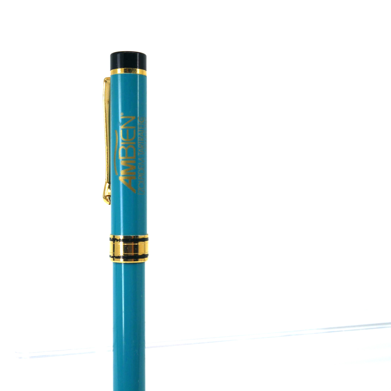 RARE Drug Rep AMBIEN CHeavy Metal Collectible Pharmaceutical Pen blue green turq