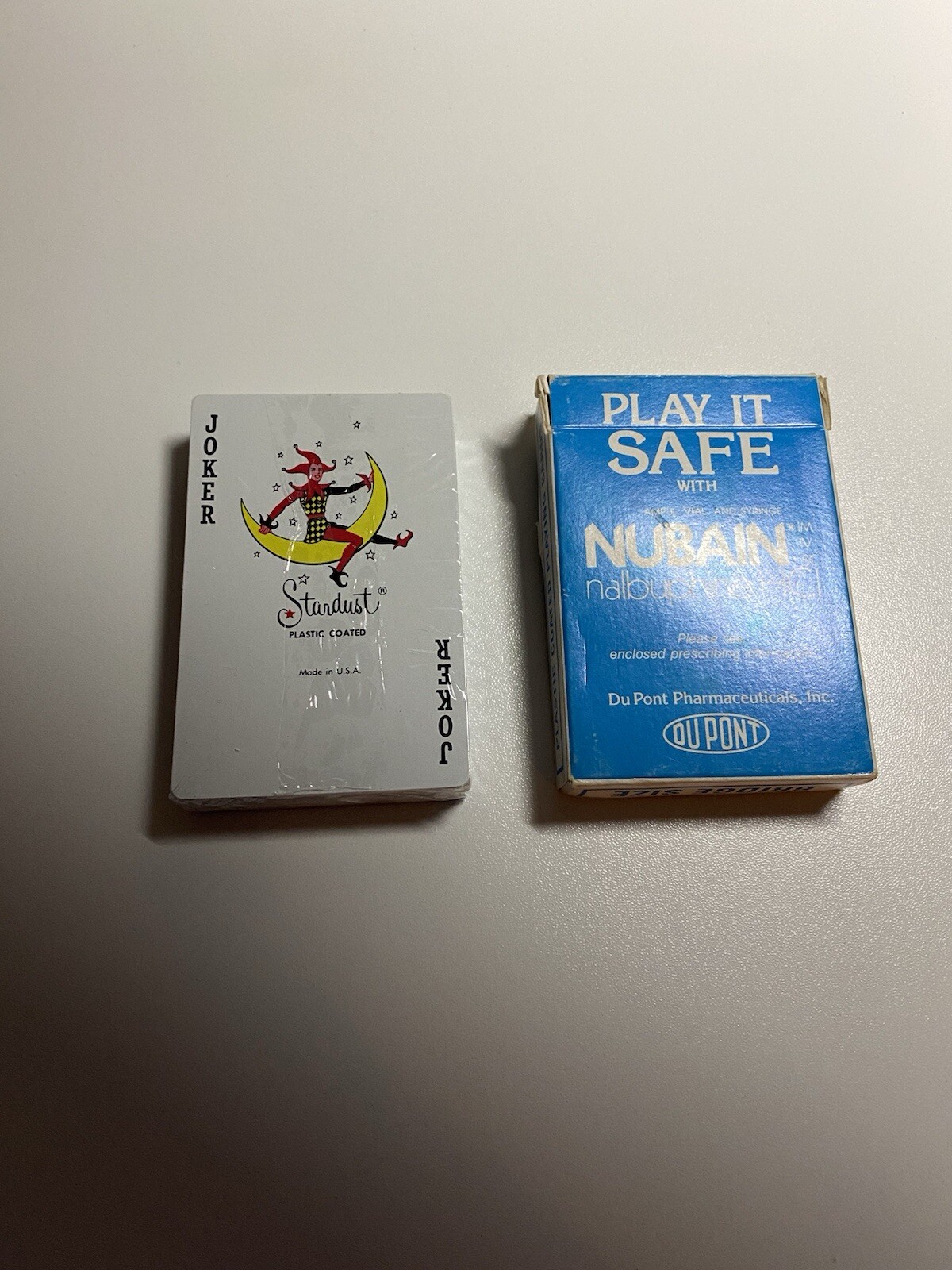 Playing Cards. Play It Safe With NUBAIN. Discontinued Drug. Unopened Deck In Box