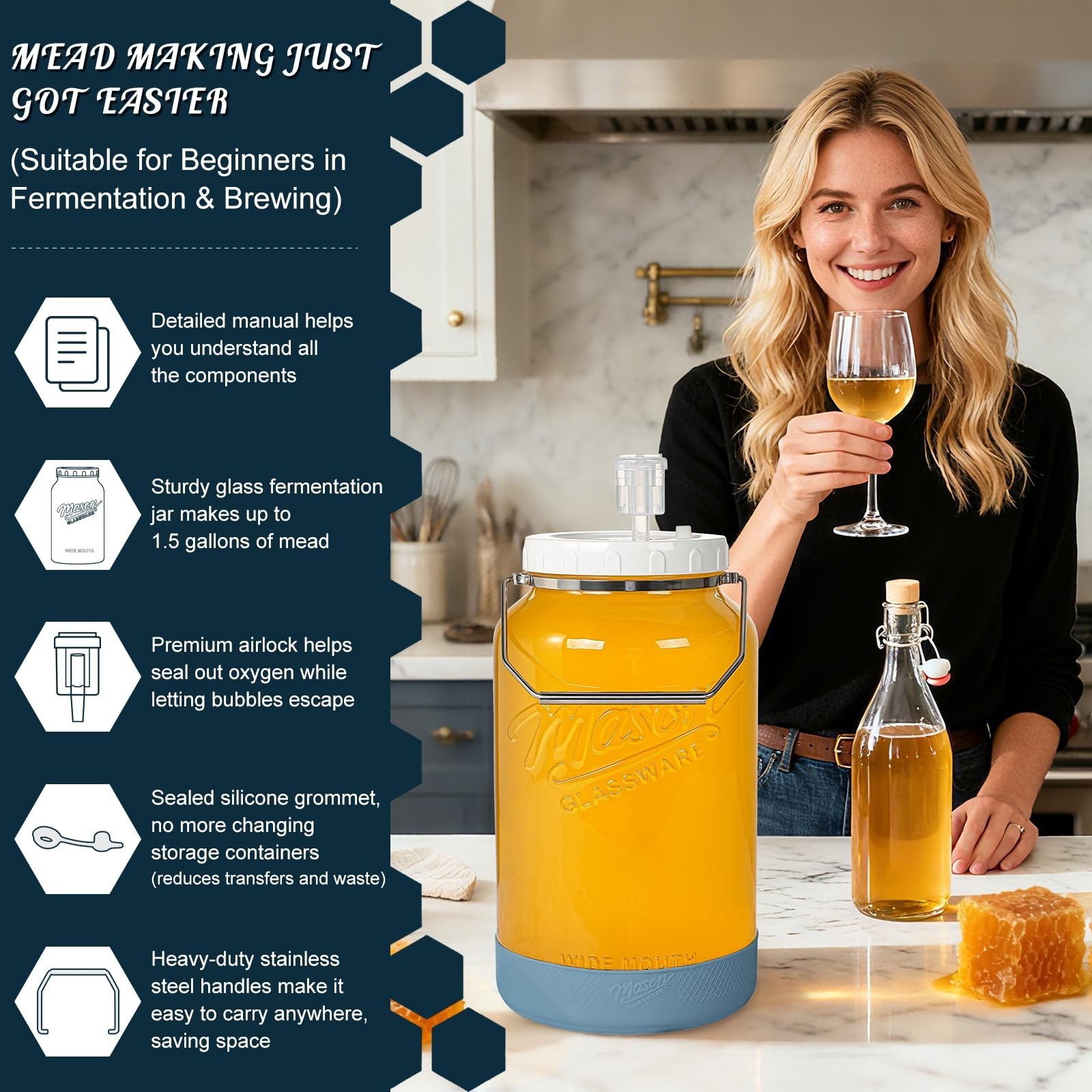 2 Pack 1.5 Gallon Large Fermentation Jars with Airtight Lids & Airlocks, Wide…