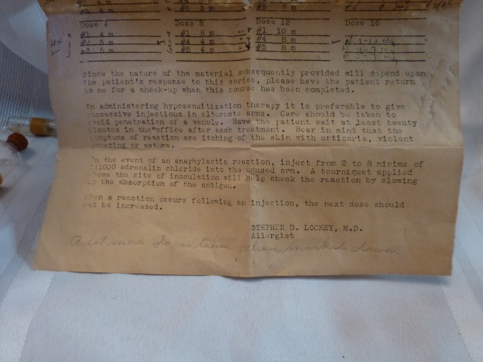 Five Pharmaceutical/Syringe Vials Var. Sizes 1940’s Instruction Letter by Doctor