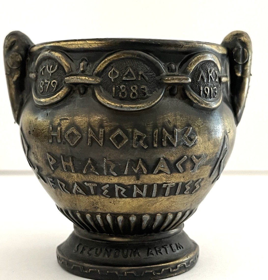 Pharmacy Honoring Fraternities Vintage Brass Mortar Bowl 4.5” Commemorative