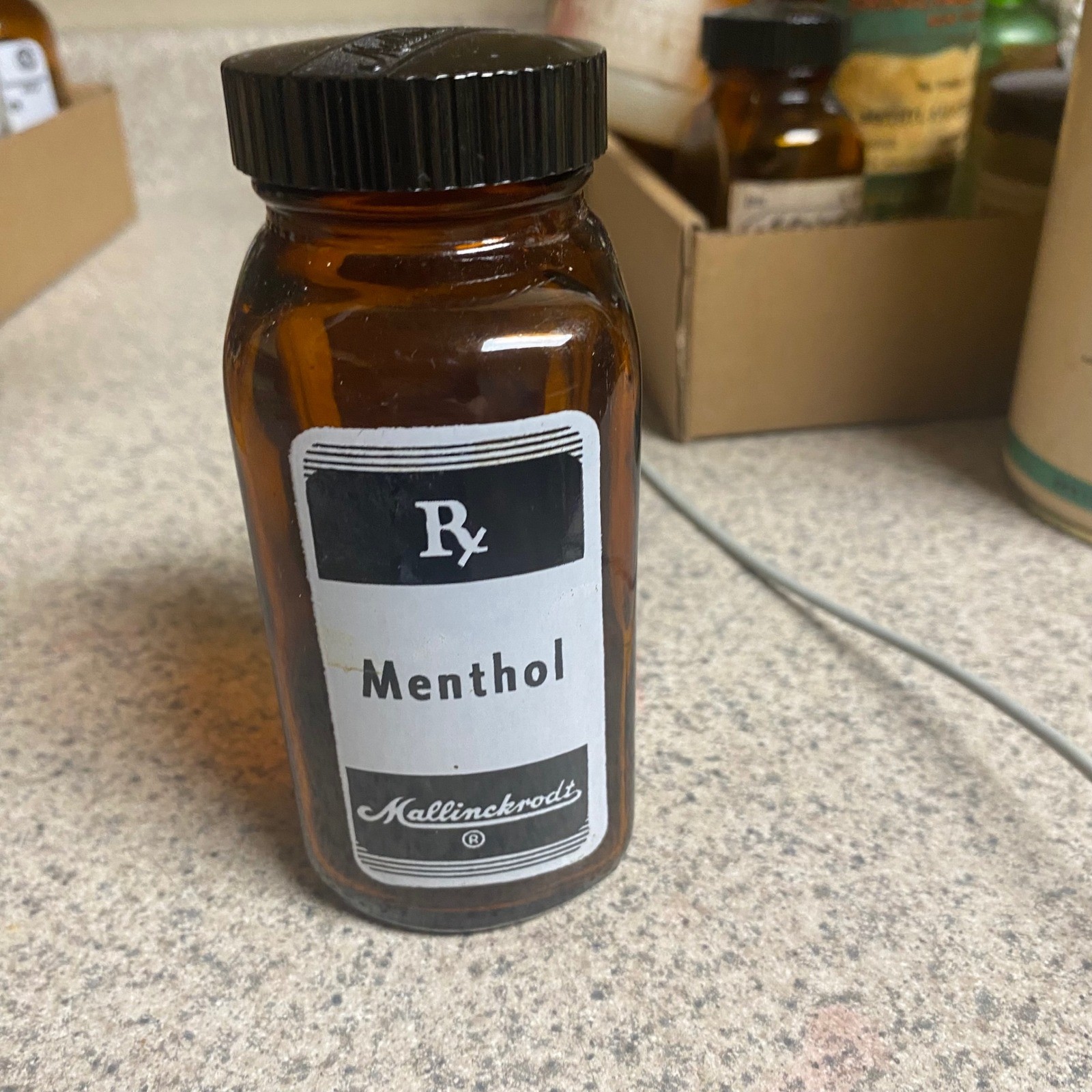 Vintage Menthol USP Medicine Bottle Amber Glass Apothecary Rx Quack Pharmacy