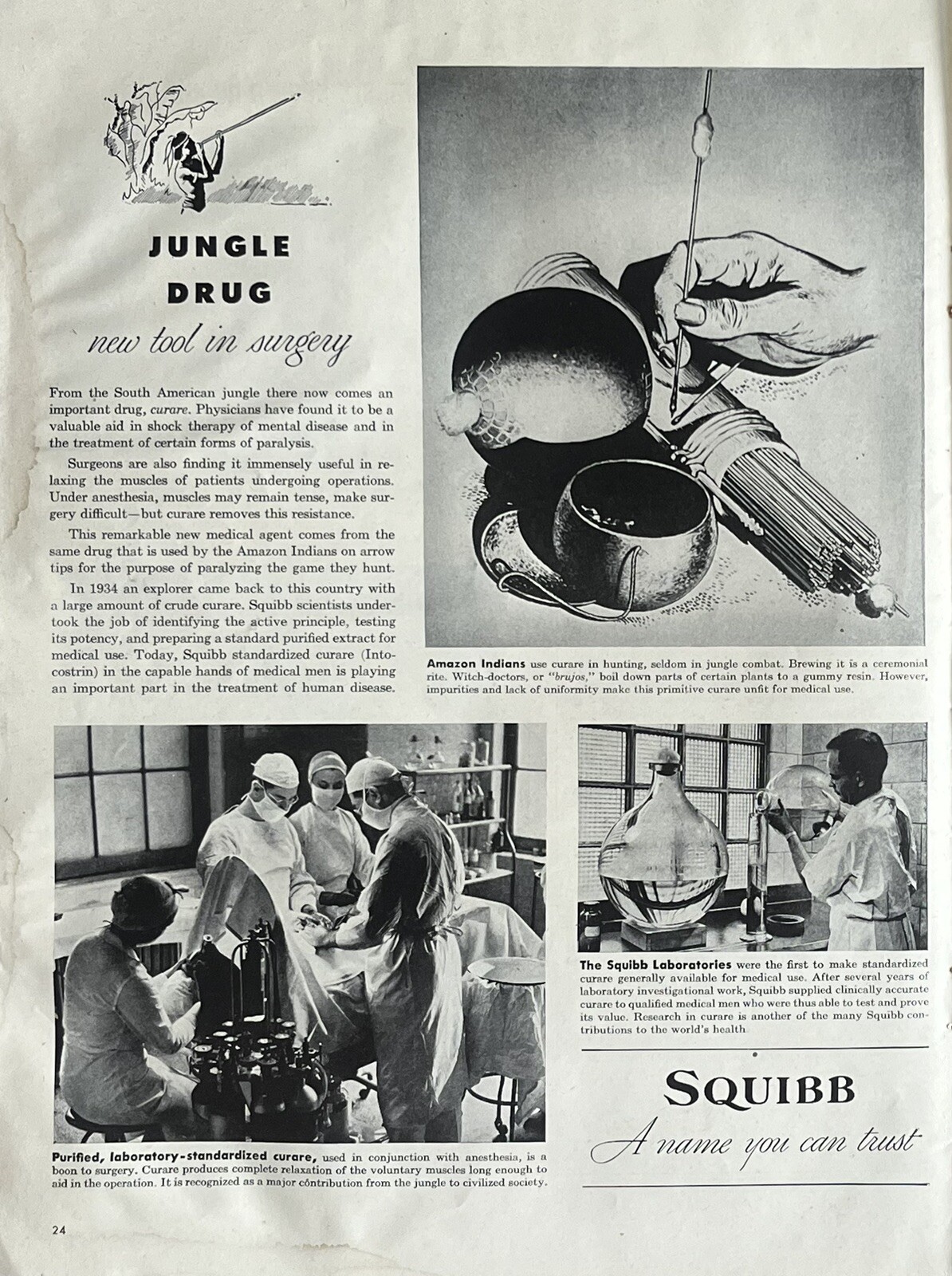 Vtg Print Ad 1944 Squibb Pharmaceutical Jungle Retro Doctor Office Home Wall WW2