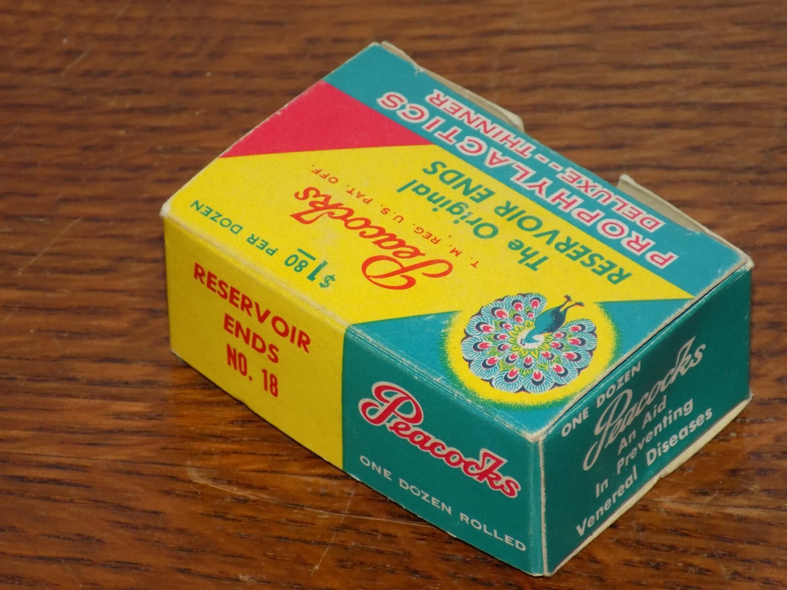 Vintage Peacocks Cardboard Box of Unused Condoms