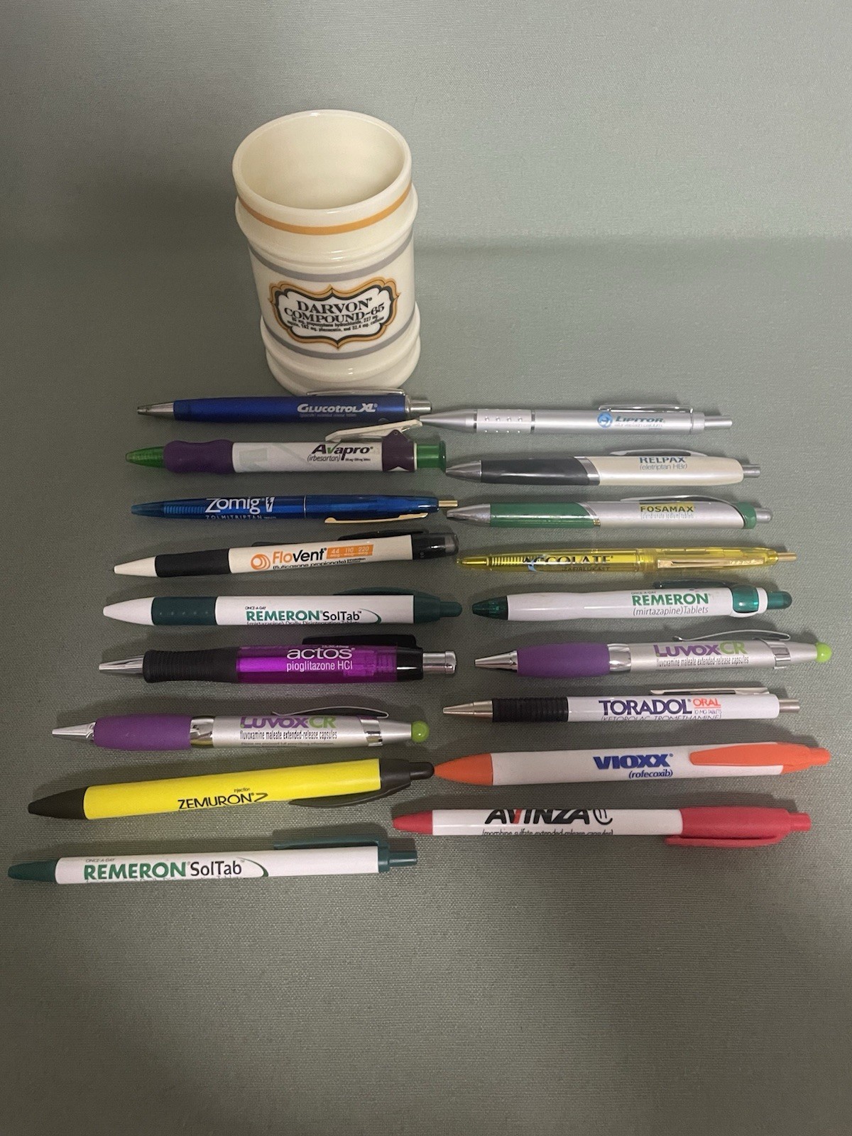 Lot of 18 Pharmaceutical Drug Rep Promotional Pens Metal & Plastic W/Glass Jar