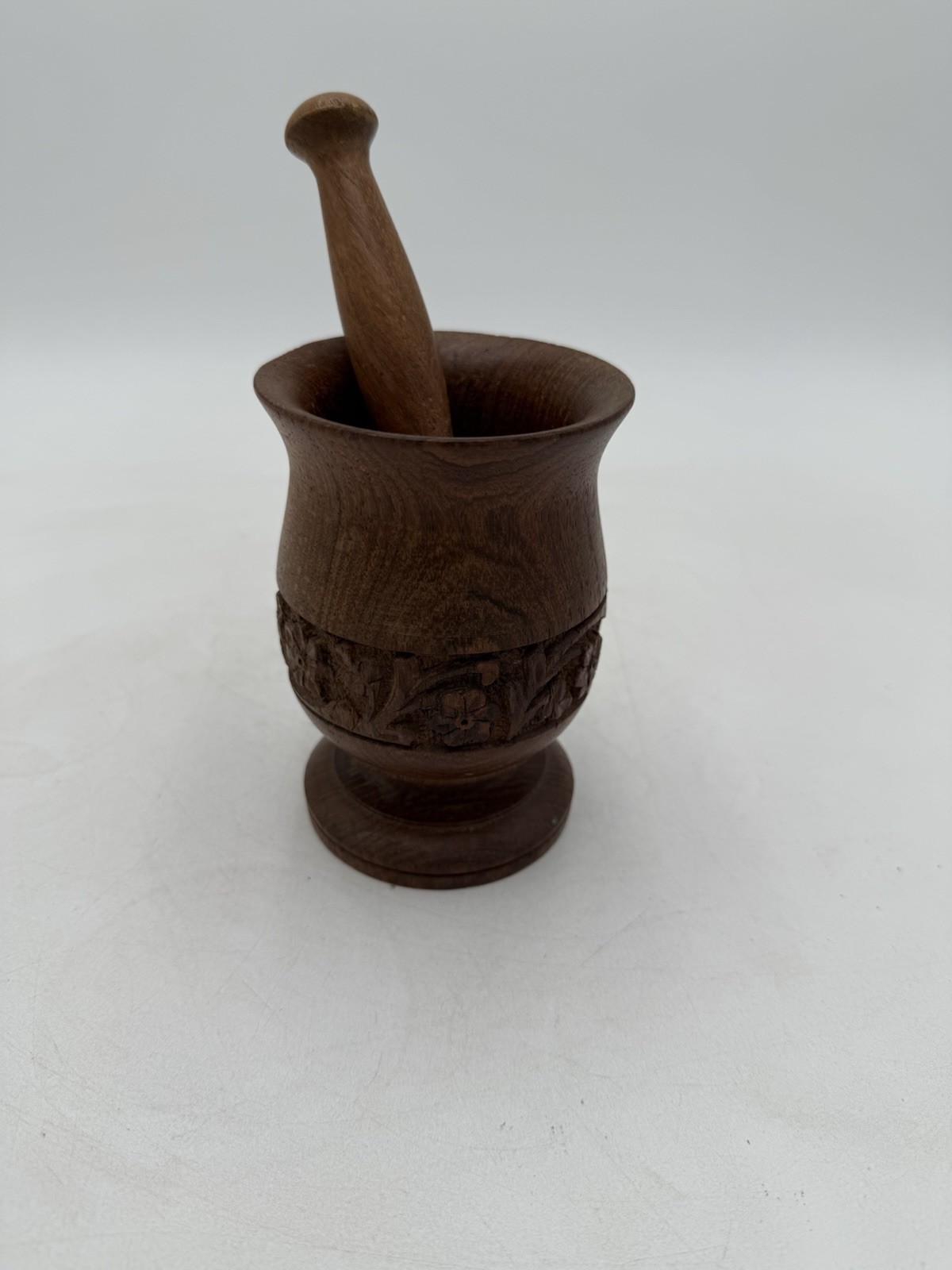 Vintage Wood Carved Mortar Pestle RX Apothecary Pharmacopoeia Homestead