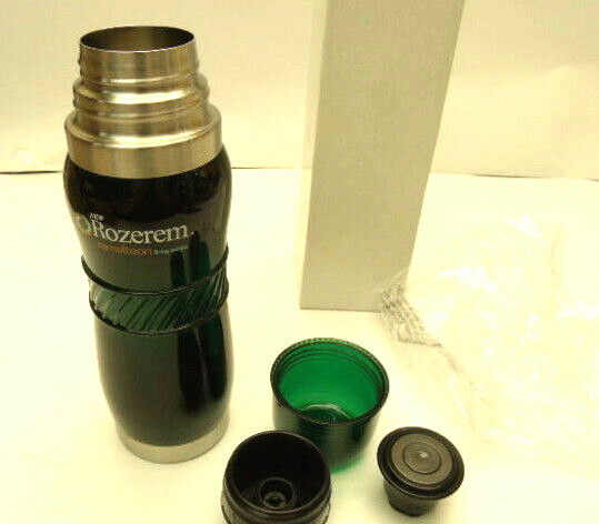 DRUG REP COLLECTABLE *^ SCARCE ROZEREM STAINLESS THERMOS ^* W / Easy PUSH TOP
