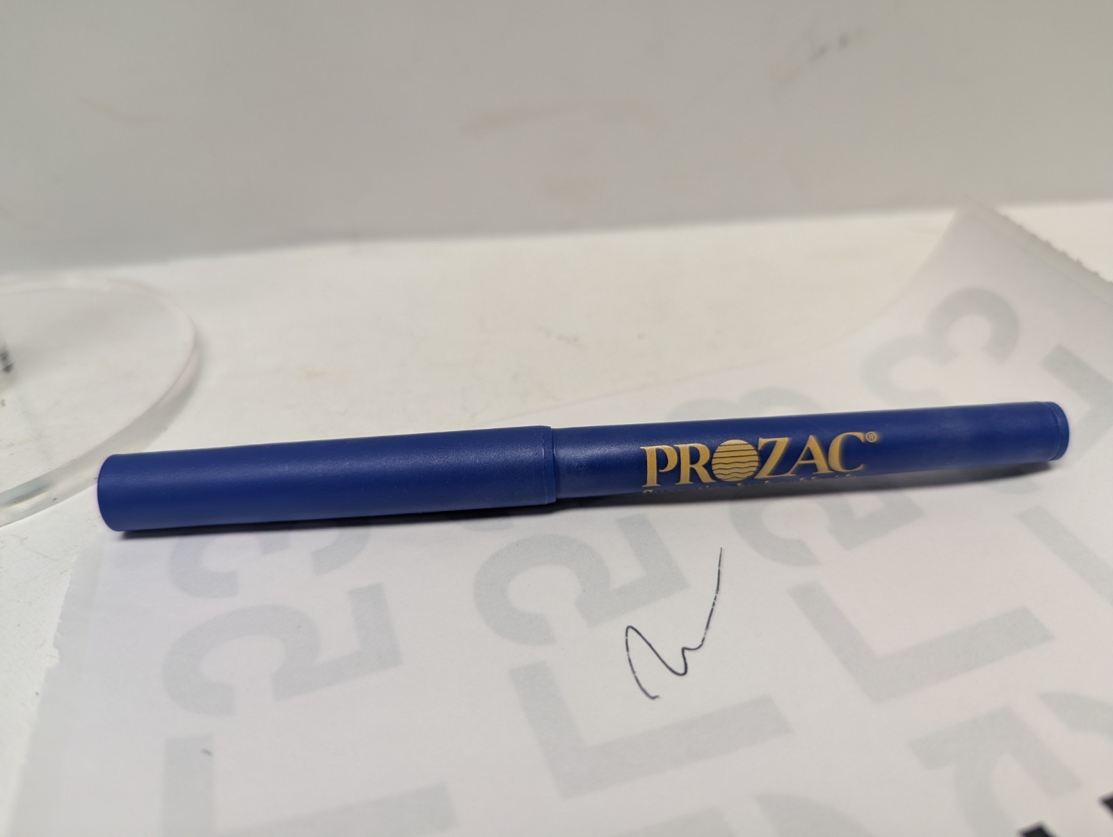 Pharmaceutical Drug Ink Rep Vintage Pen Prozac Collectible Yellow & Blue