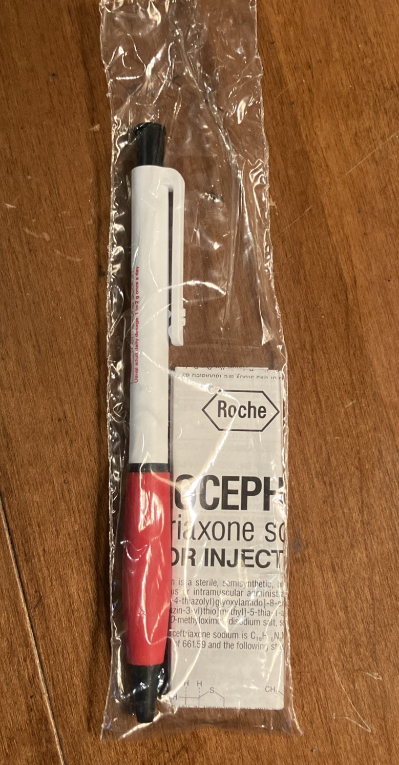 Vintage Rocephin Injection Pharmaceutical Drug Rep Pen New Once-A-Day Roche