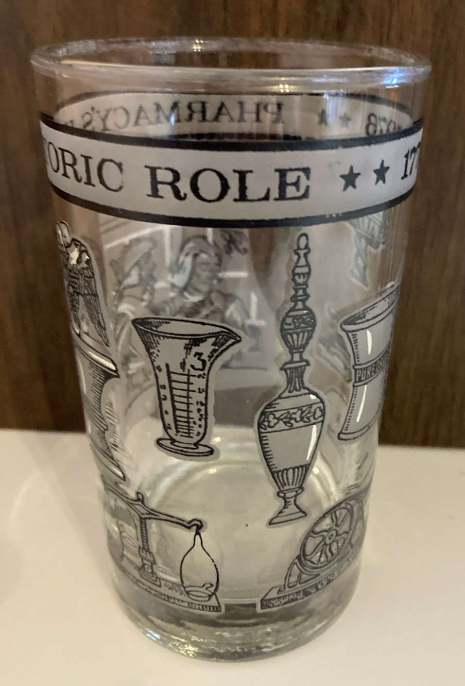 Vintage PHARMACY’S HISTORIC ROLE ~ 1776-1976 Frosted Glass
