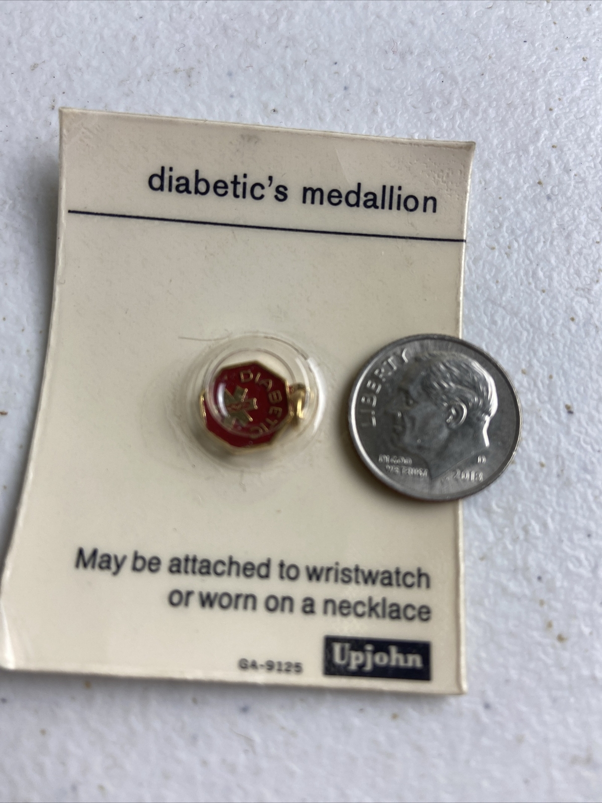 Upjohn Diabetics Medallion Pendant Medic Alert Red Worn On Necklace/watch