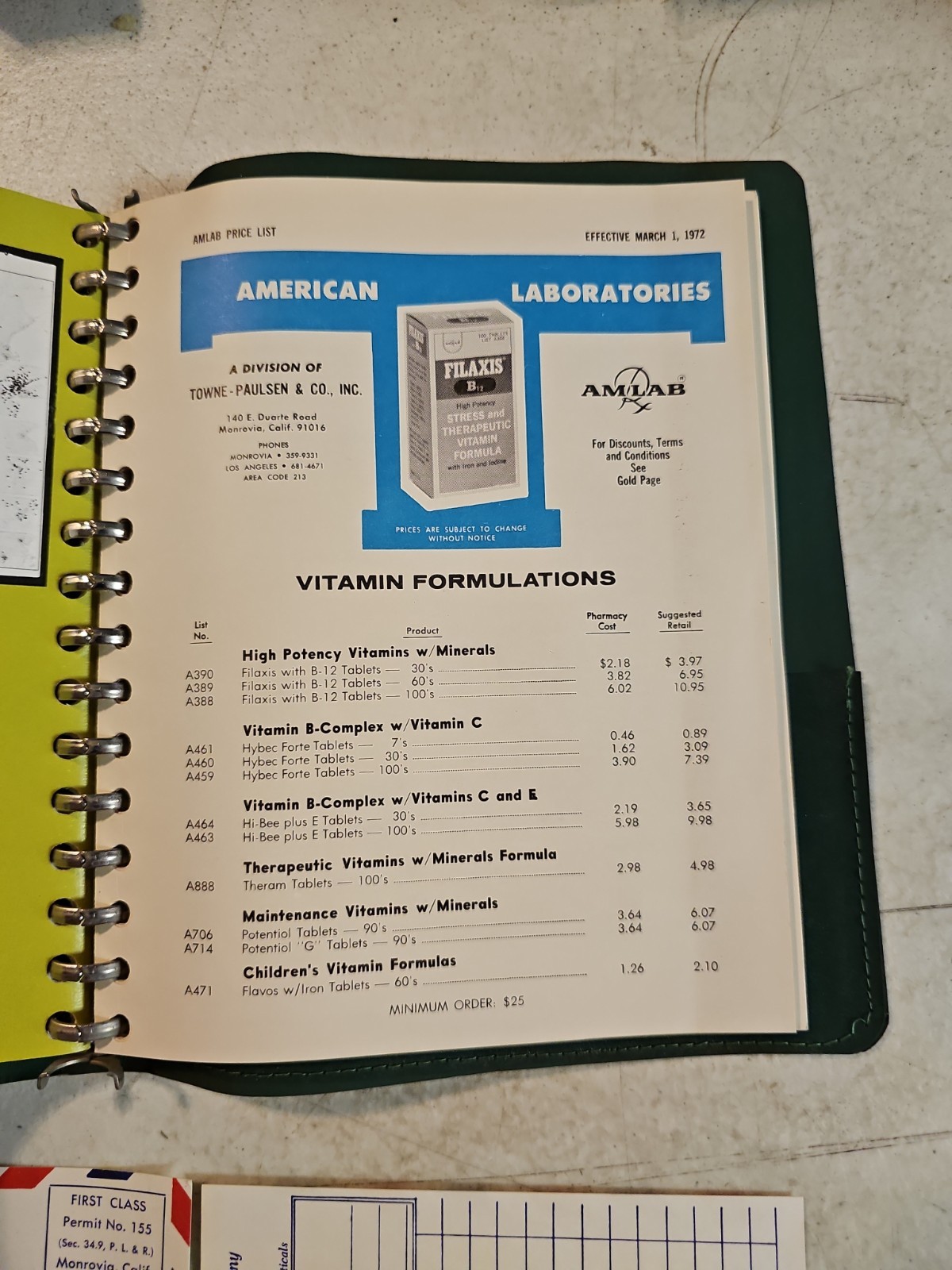 Vintage 1972 Towne Paulsen & Co Pharmaceutical Catalog And Price Lists