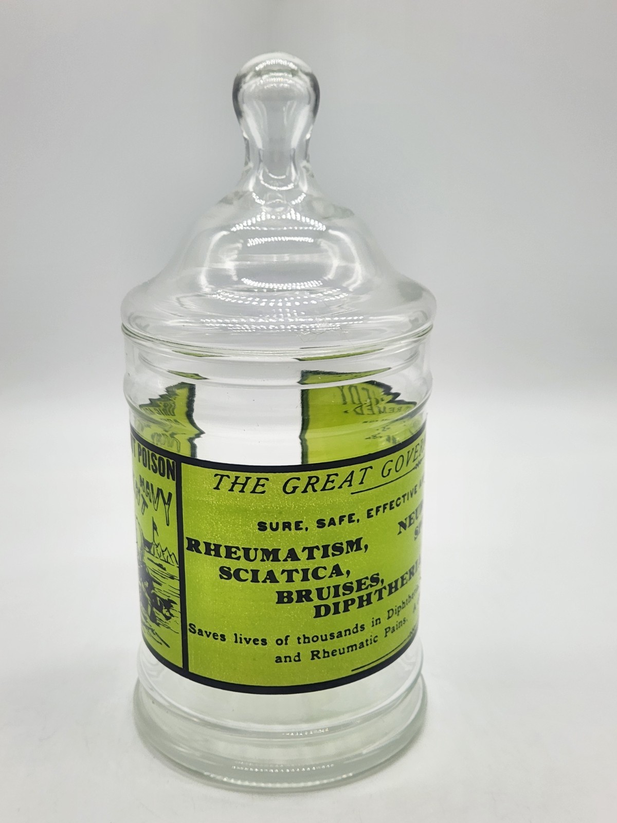 Vintage Glass Apothecary Jar With Lid Army Navy Liniment Medicine Remedy 1970’s