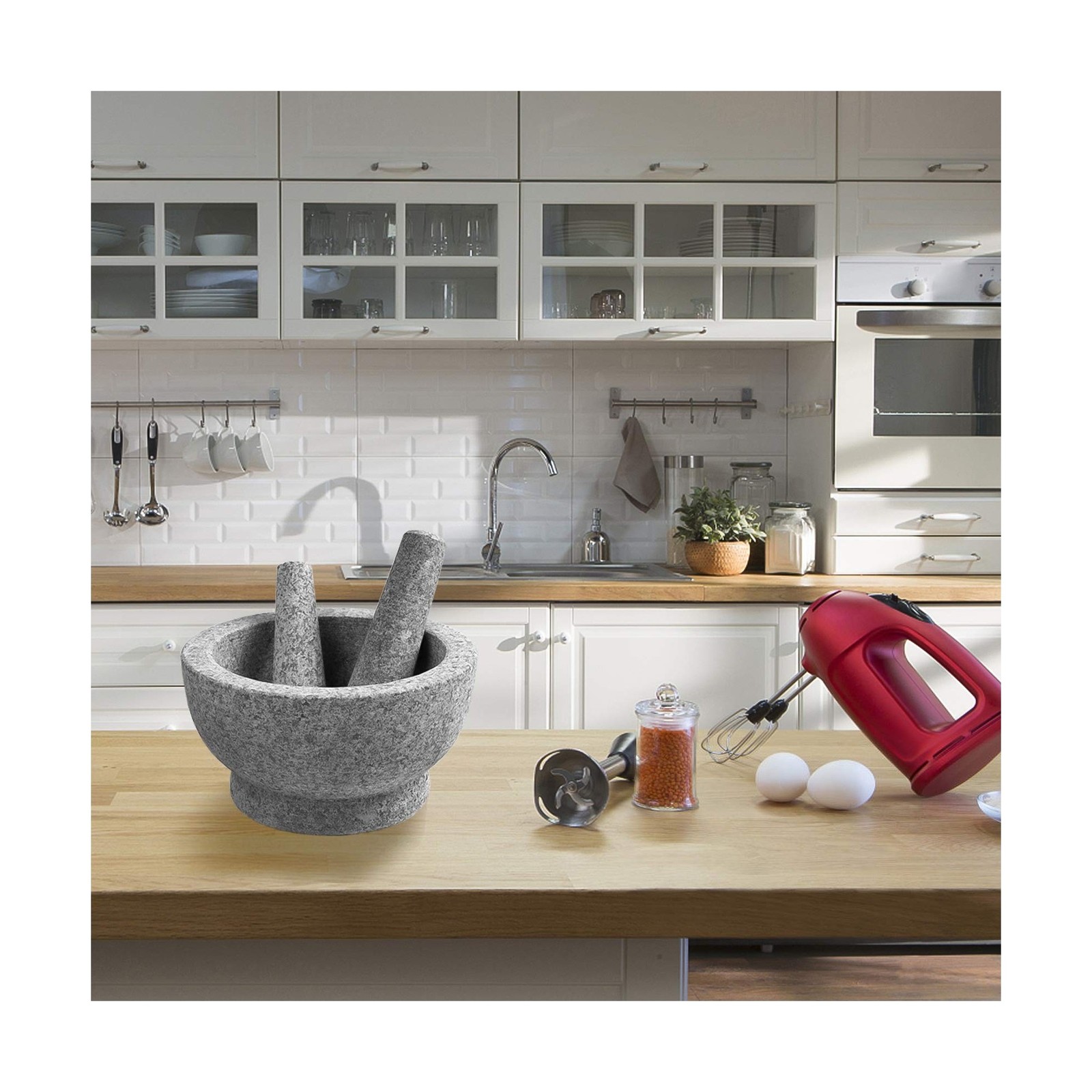 8 Inch Large Capacity Mortar and Pestle Set – One Mortar and Two Pe… Fast Ship