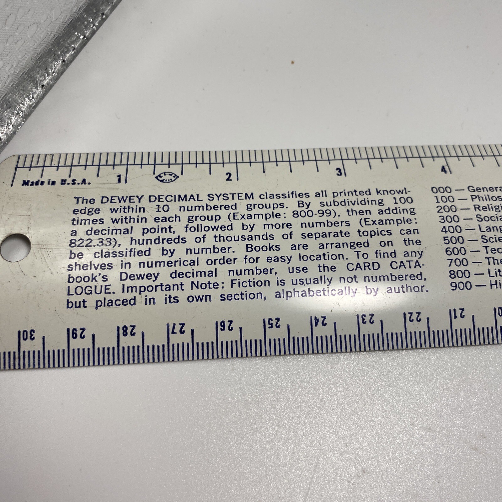 REXALL Vintage Metal 12″ Ruler- Dewey Decimal System – Pharmacy Advertising BB13