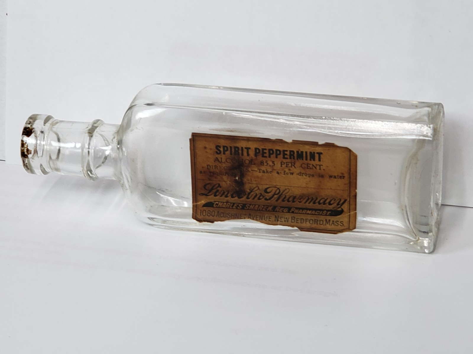 Spirit Peppermint Bottle Lincoln Pharmacy New Bedford, Mass