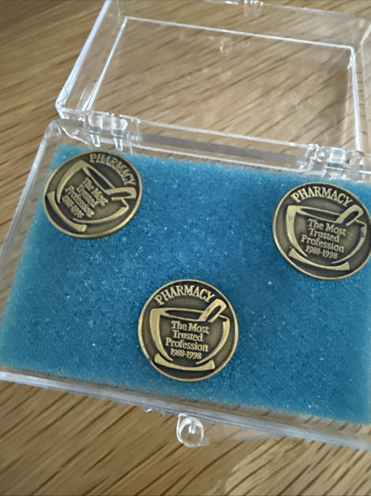 Pharmacy Most Trusted Profession 1988-1998 Metal Cuff Links + Lapel Pin. Gift.