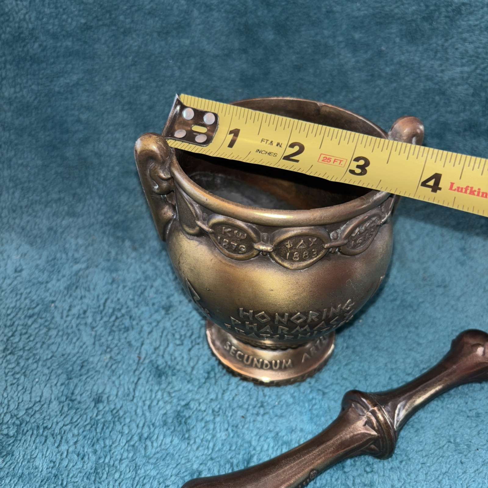 Vtg Heavy Brass Schering 5” Mortar & Pestle Coricidin Pharmacy Fraternities #OO