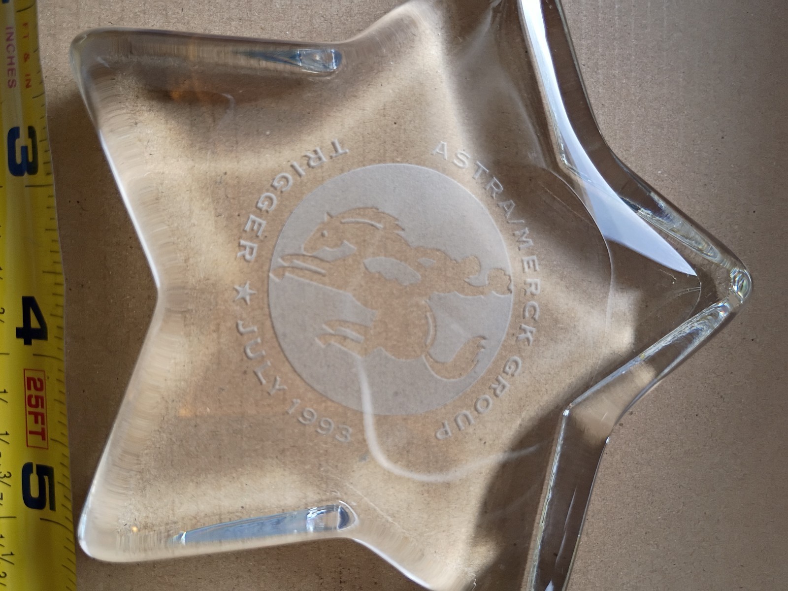 ASTRA/MERCK Drug Rep Crystal Glass Star Paper Weight “Trigger July 1993”
