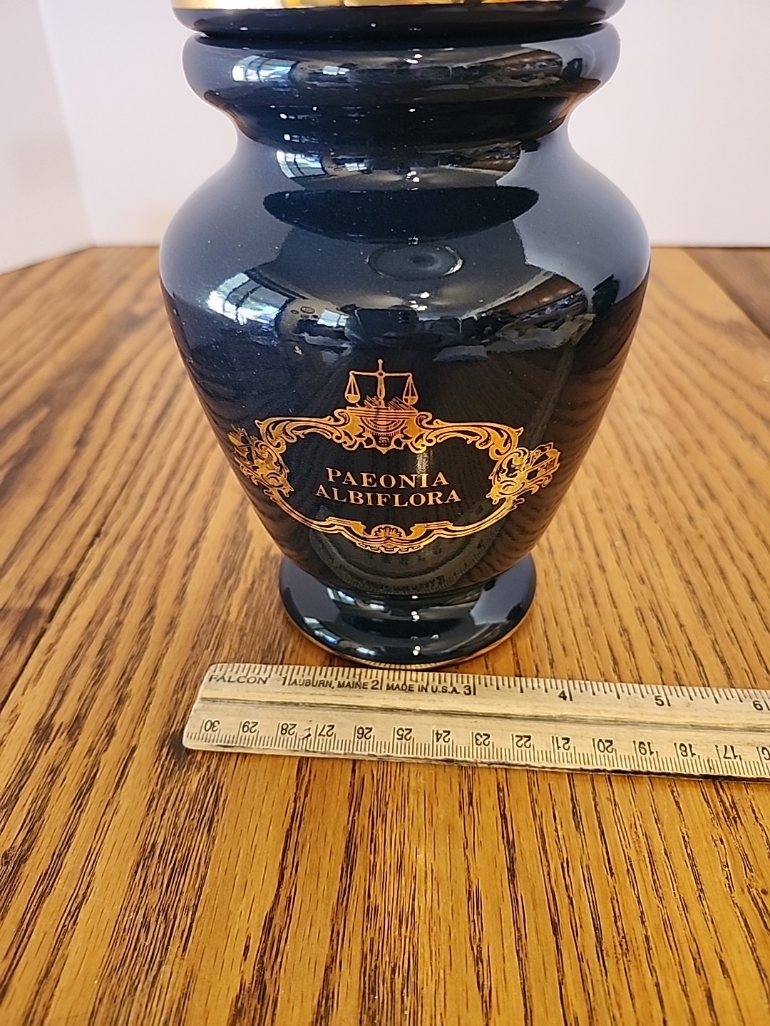 Apothecary 8.5″T Jar Peony (Paeonia Albiflora) Eli Lilly Navy Blue #19-662 READ