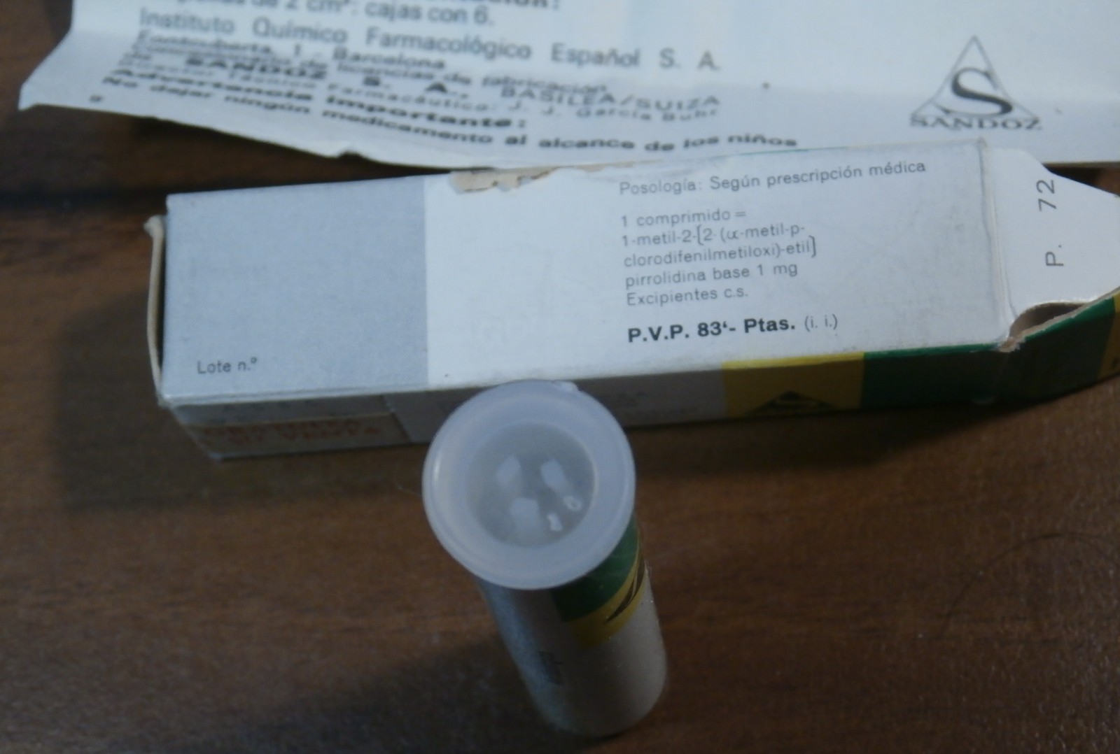 Vtg SANDOZ TAVEGIL MED.BOX Swiss (Barcelona)