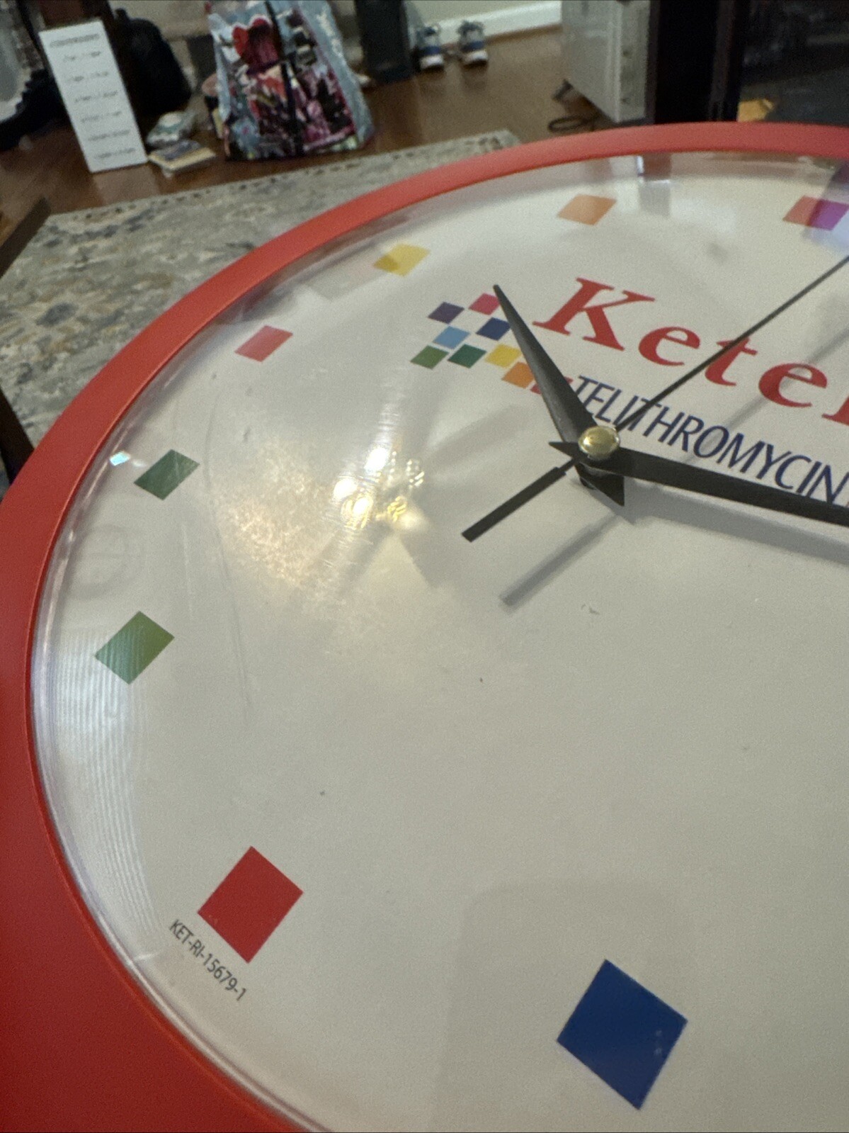 Pharmaceuticals Drug Rep Collectable Ketek Wall 12″Clock Red and White Works!