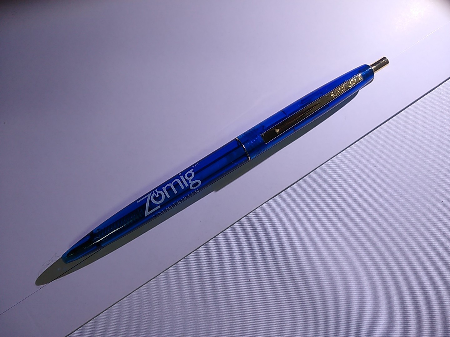 Vtg BIC CLIC Blue Gold ZOMIG Drug Promotional Ballpoint Click Pen Advertising