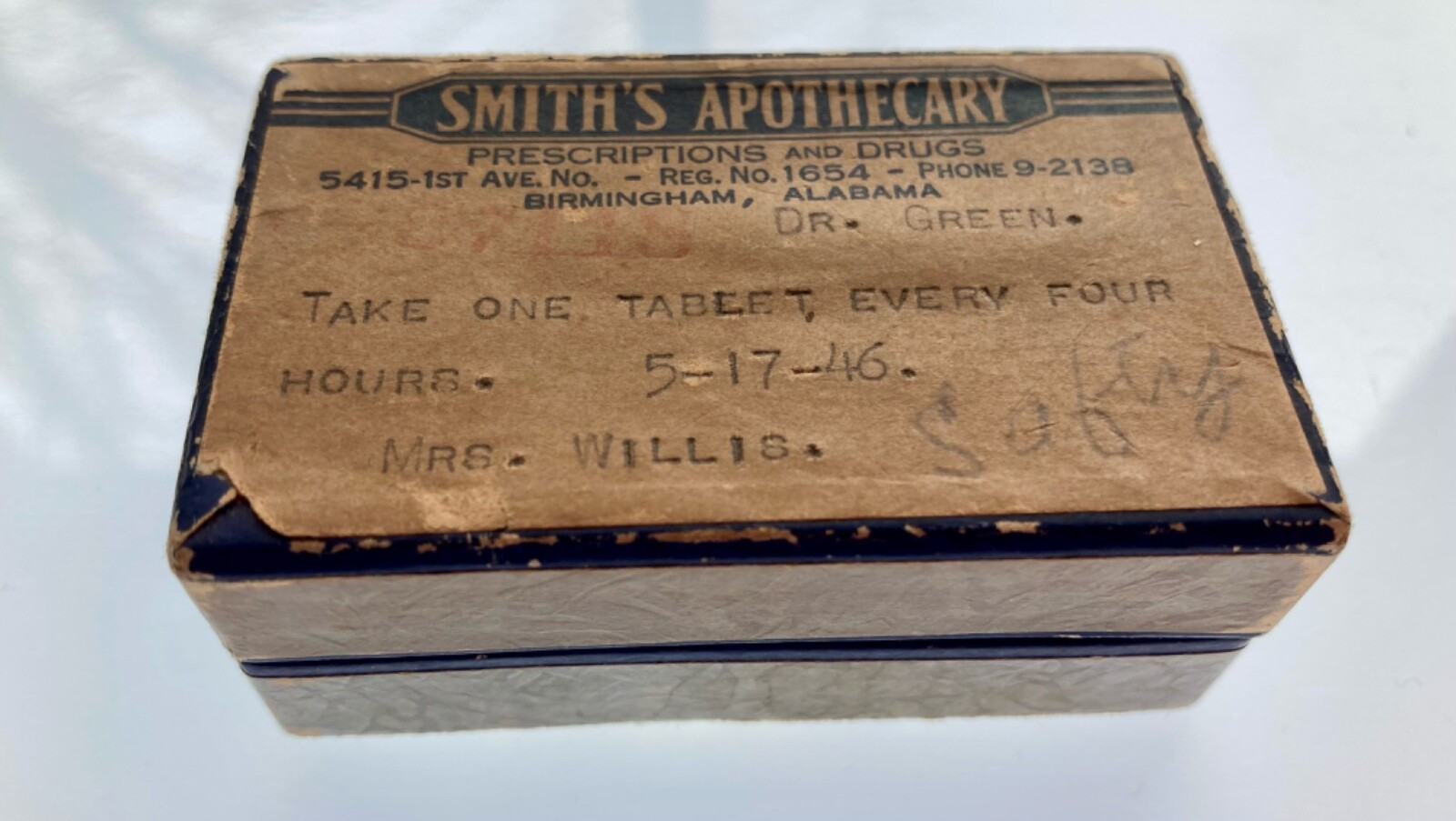 Smith’s Apothecary Birmingham AL Vintage Cardboard Pill Box
