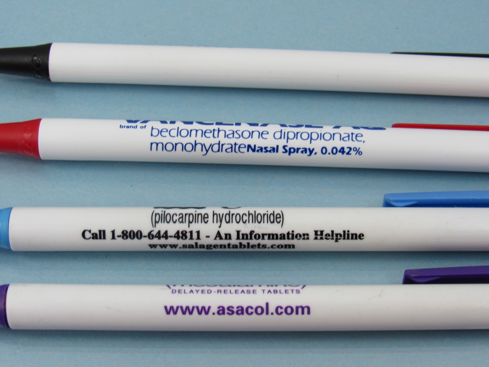 Lot of 4 BIC PENS Drug Rep Pharmaceutical Promo Asacol Salagen Vancenase Zantac