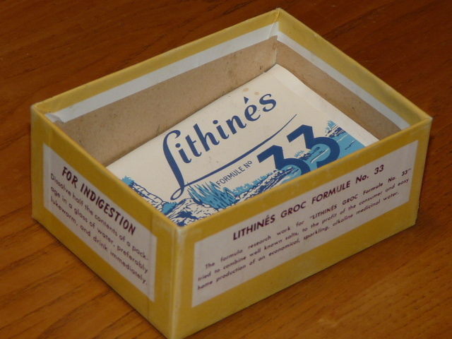 Vintage LITHINES Groc Formule No. 33 – Vintage Medicinal Water Bag Empty Box
