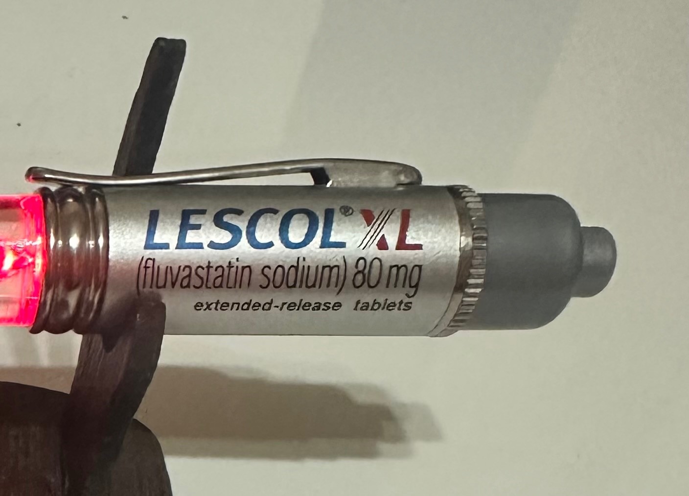 Vintage Lescol XL 80mg LIGHT-UP Drug Rep Pen, RED LED WORKS, Rare Pharma Swag