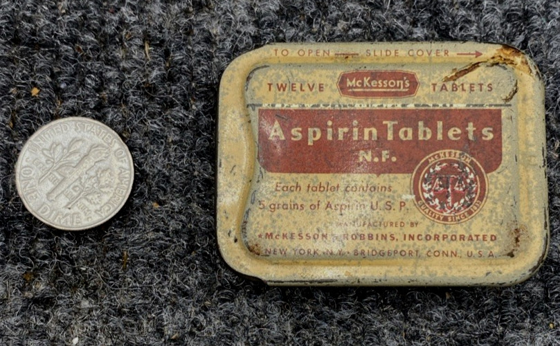 McKesson’s Aspirin Tablets Tin Slide Top 1 7/8” x 1 7/16” Pharmacy Advertising