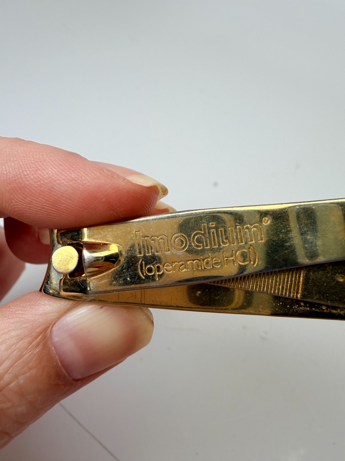 Vtg Pharmaceutical Advertising Promo IMODIUM Nail Clippers Gold Tone USA Made