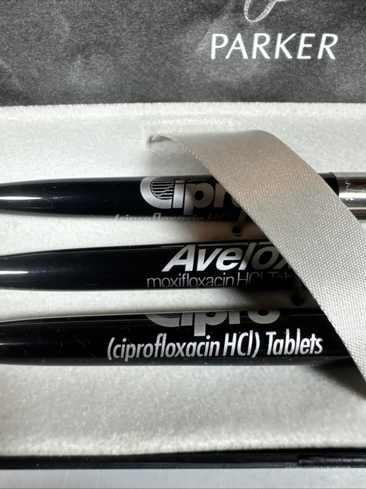 Parker Bayer Pharmaceutical Drug Rep Pen Set Avelox Cipro Advertising 3 Pc