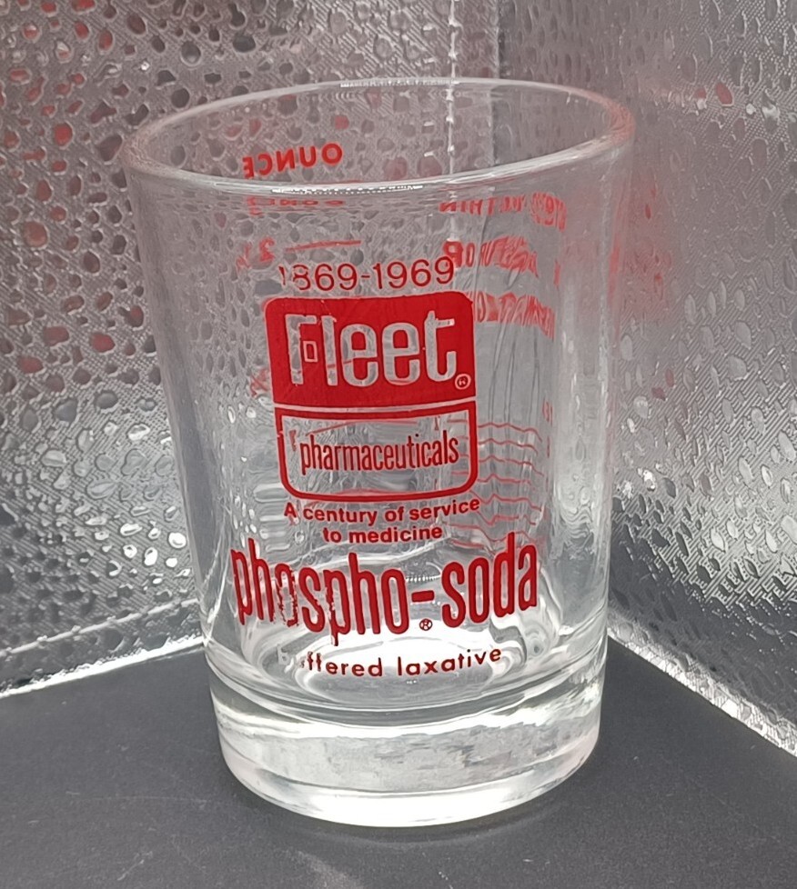 1969 Fleet Medicine Laxative Phospho Soda Advertising Measuring 100 Year Glass