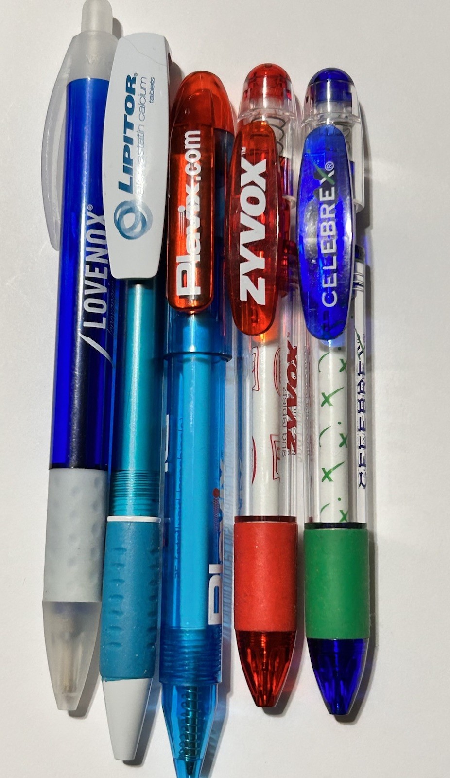 Lot: 5 Drug Rep Pharmacy Advertising Pens; Lovenox Plavix Lipitor Zyvox Celebrex