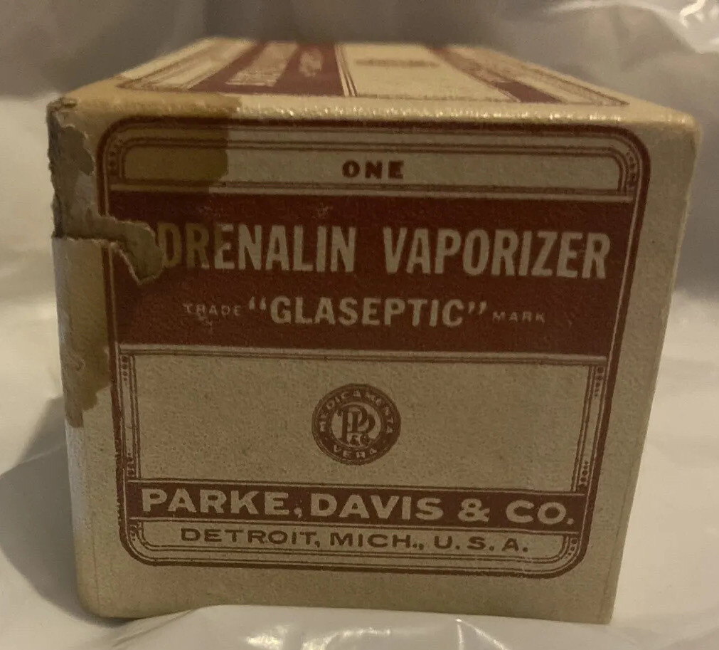 Vintage ‘50s Parke Davis GLASEPTIC ADRENALIN VAPORIZER With Box, Instructions