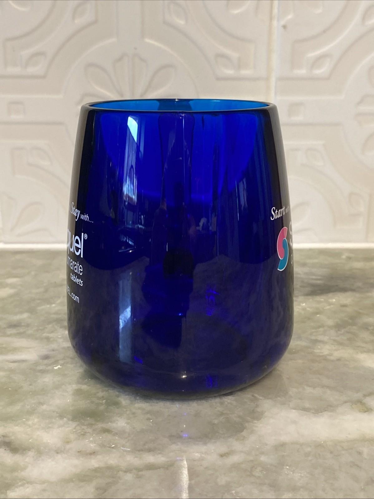 RARE Cobalt Blue Mug Seroquel Pharmaceutical Sales Rep Promotional Heavy Acrylic