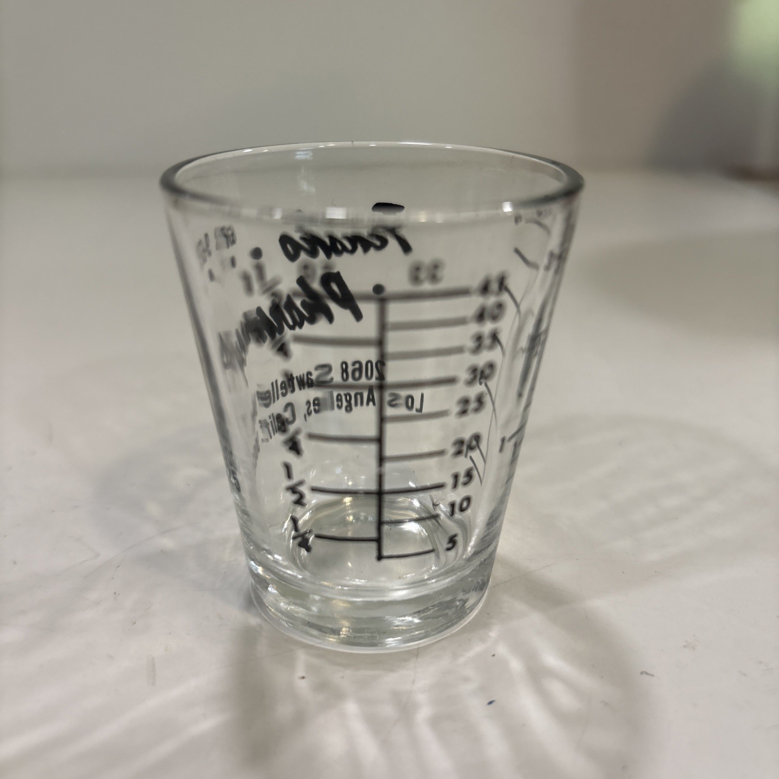 1960’s Advertising Medicine Dose Glass Cup Tensko PHARMACY Los Angeles Calif