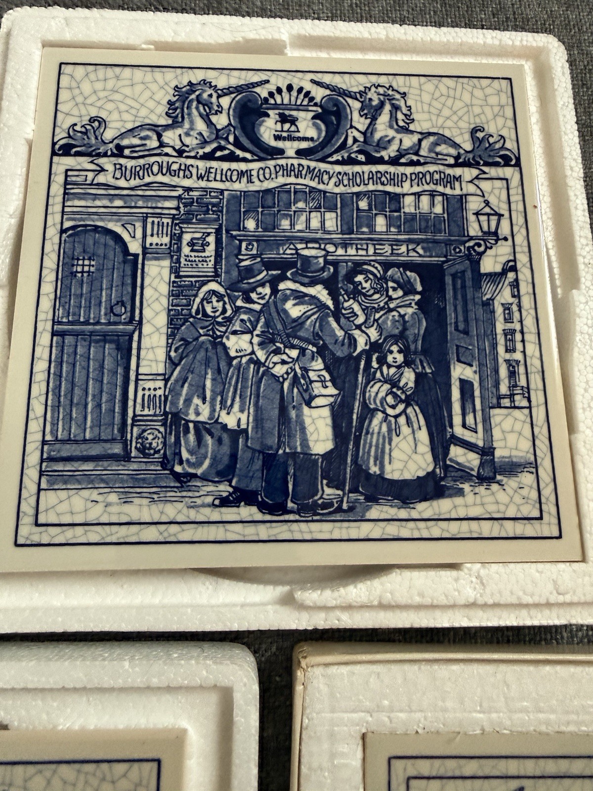 3 Delft Holland Pharmacists Pill Tile Burroughs Wellcome Pharmacy Scholarship
