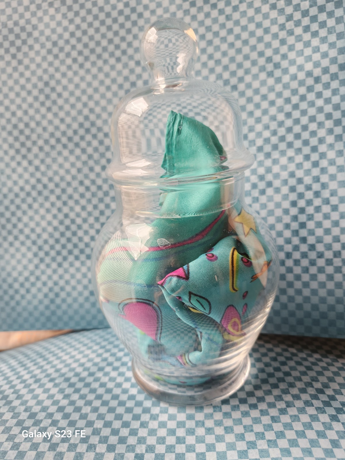 Drugstore Apothecary Jar 7 in. w Lid Signed “July 10. P” Medicine Glass